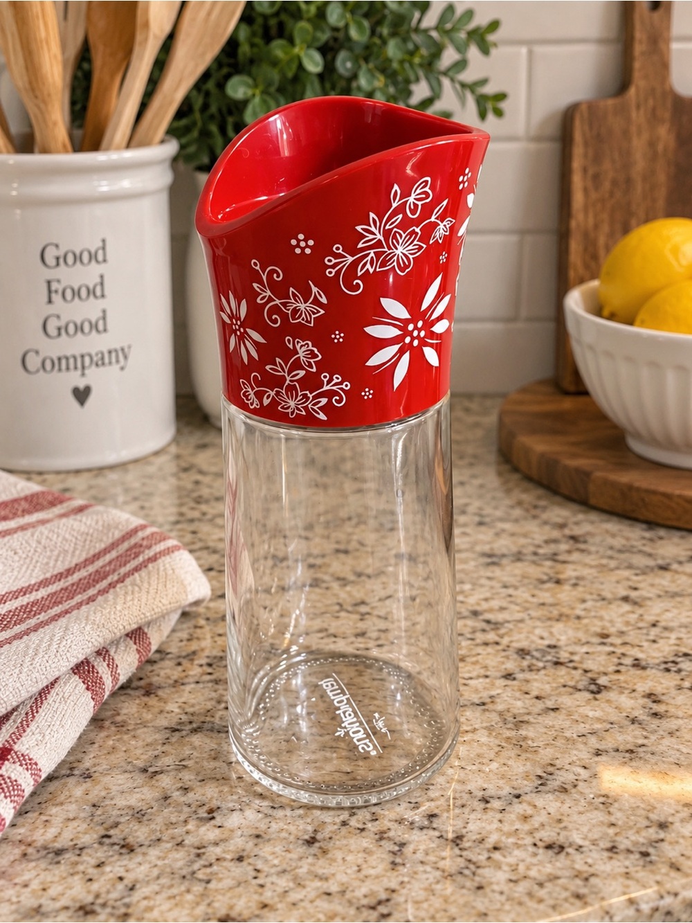 Temp-Tations Red White Floral Spice Grinder Salt Pepper 6.5” Cottagecore